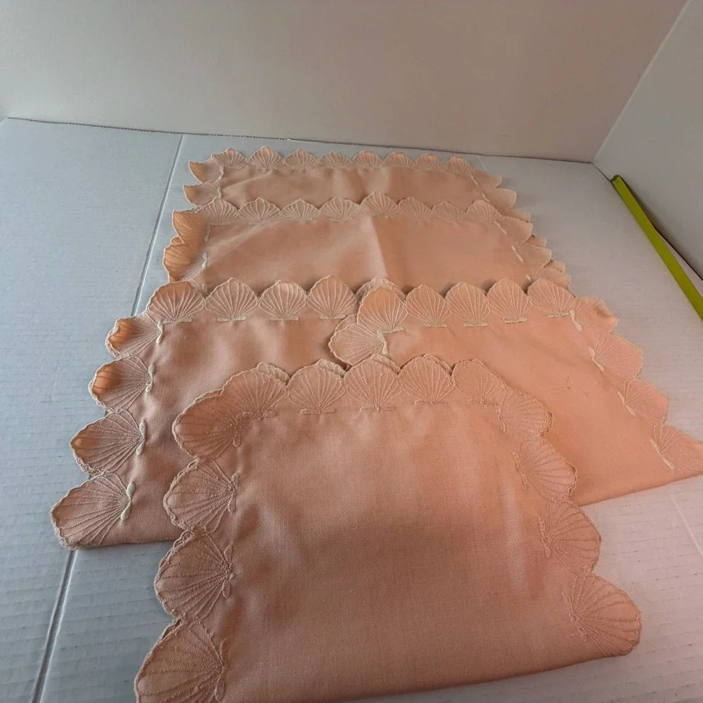 Vintage Pink Embroidered Linen Placemats Set Of 5
